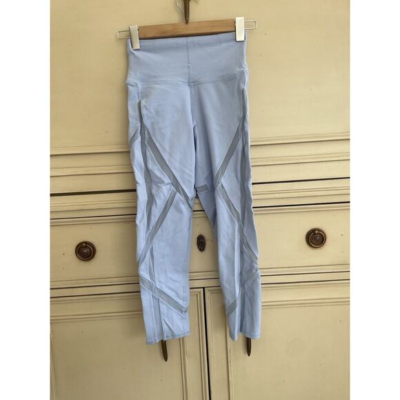 ALO Yoga Pants - Alo Yoga Criss Cross Mesh Cut Outs Capri Leggings Light Blue XS‎